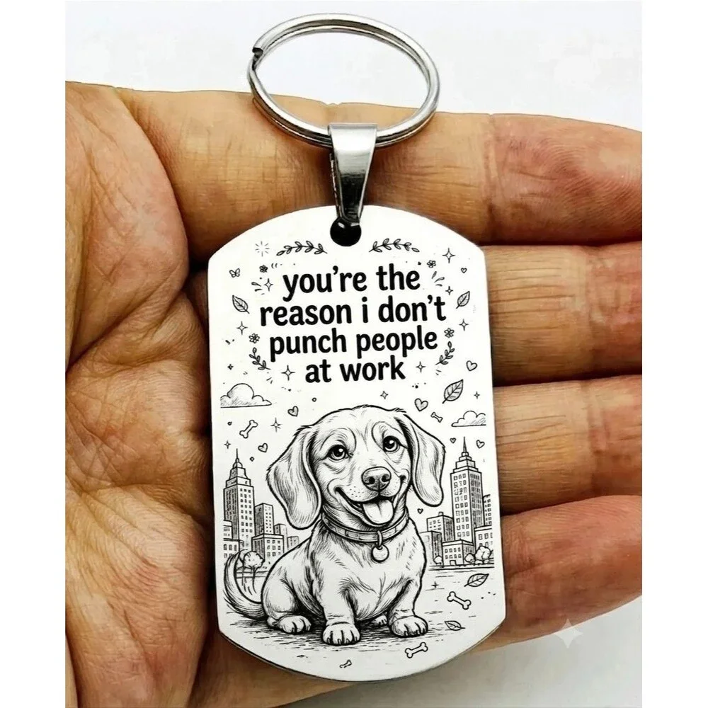 Reason PUNCH People Work Funny Pet Dog Animal Stainless Keychain Laugh Cute